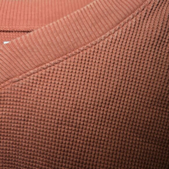 Madewell Women’s XS Orange Waffle Knit V-Neck Long Sleeve Thermal Top Cotton - Picture 7 of 10